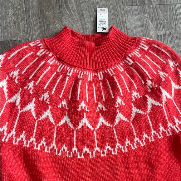 Talbots Red and White Crew Neck Fair Isle Sweater - Picture 5 of 7